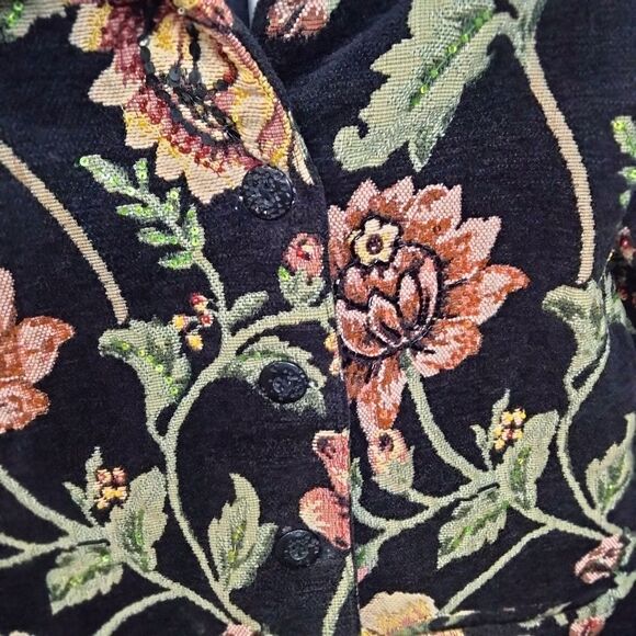 Anage Vintage Sequins / Beaded Tapestry Floral Black Jacket - Picture 3 of 12